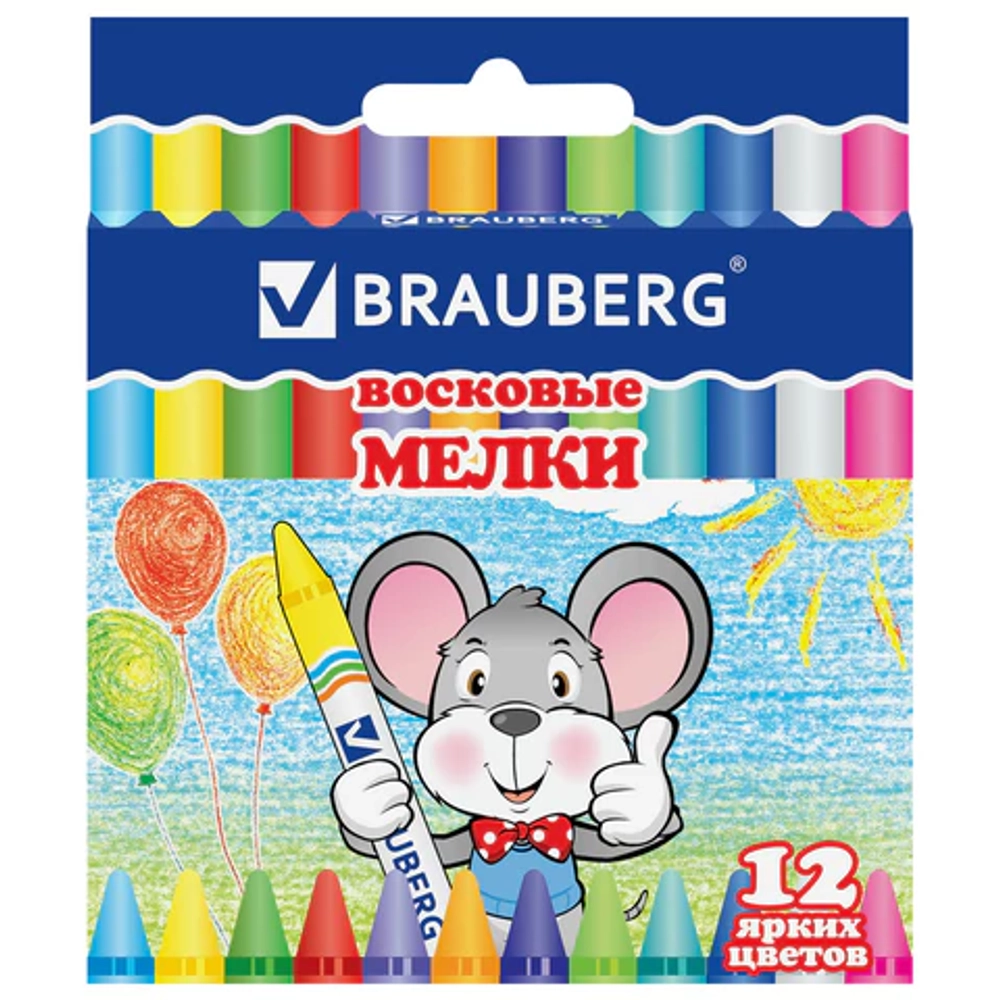Восковые мелки BRAUBERG, 12 цветов
