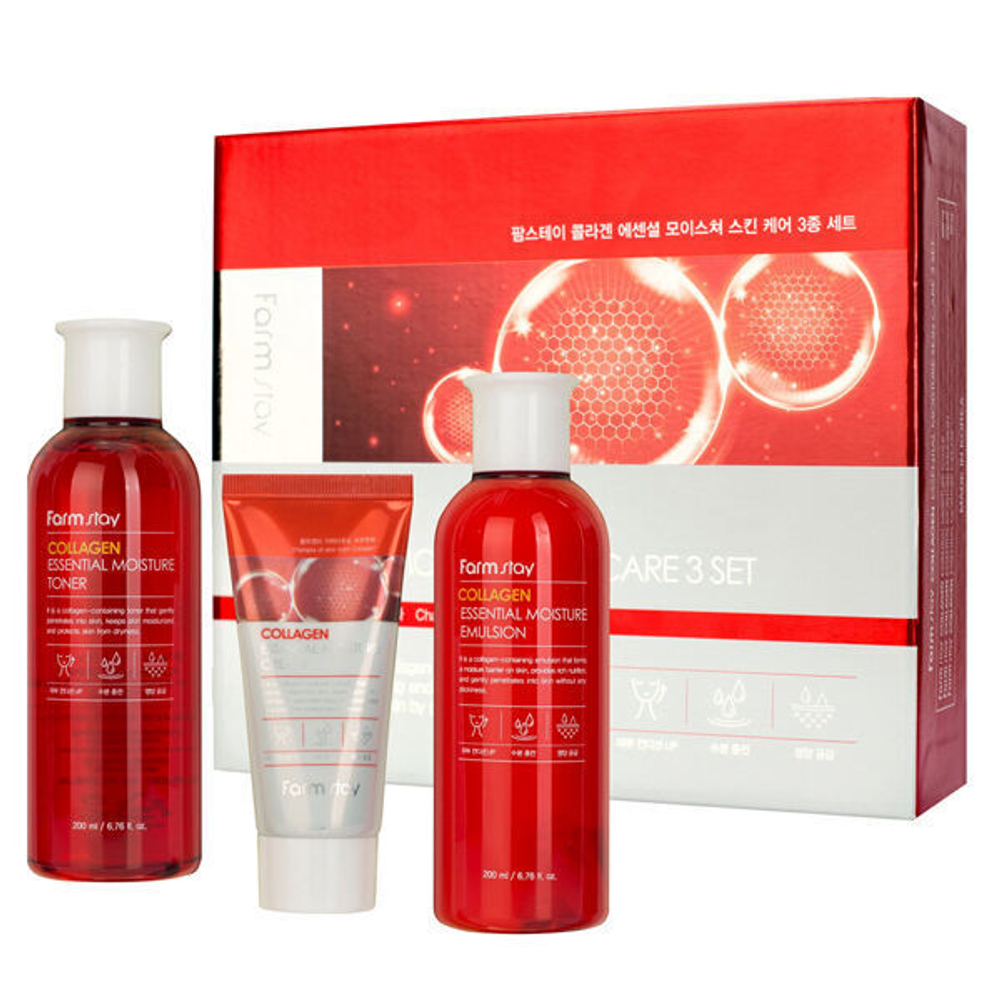 Набор средств по уходу за кожей с коллагеном FarmStay Collagen Essential Moisture Skin Care 3 Set