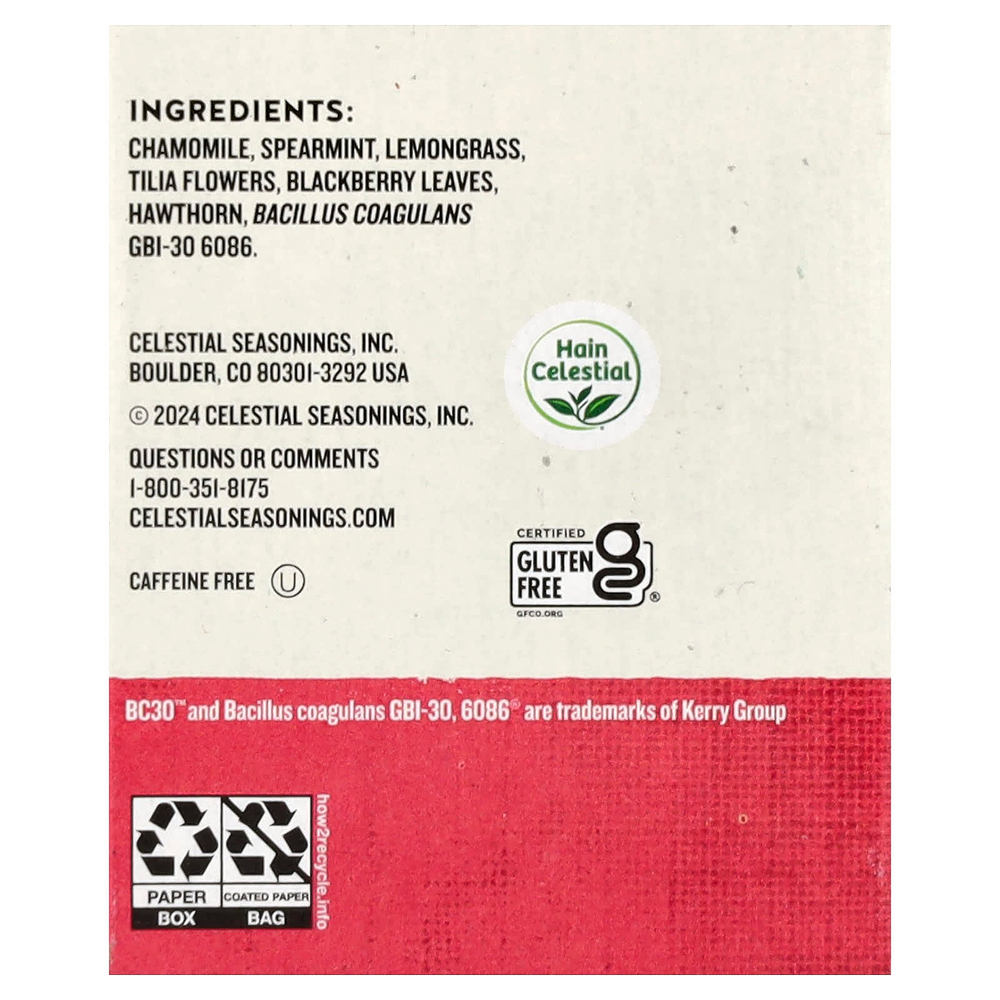 Celestial Seasonings, Wellness Tea, пробиотики Sleepytime®, без кофеина, 18 чайных пакетиков по 25 г (0,89 унции)