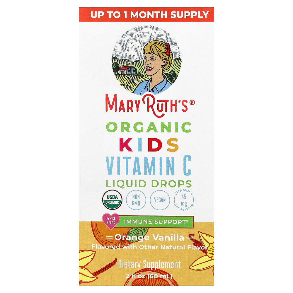 MaryRuth's, Organic, жидкие капли с витамином C для детей, для детей от 4 до 13 лет, с апельсином и ванилью, 60 мл (2 жидк. унц.)