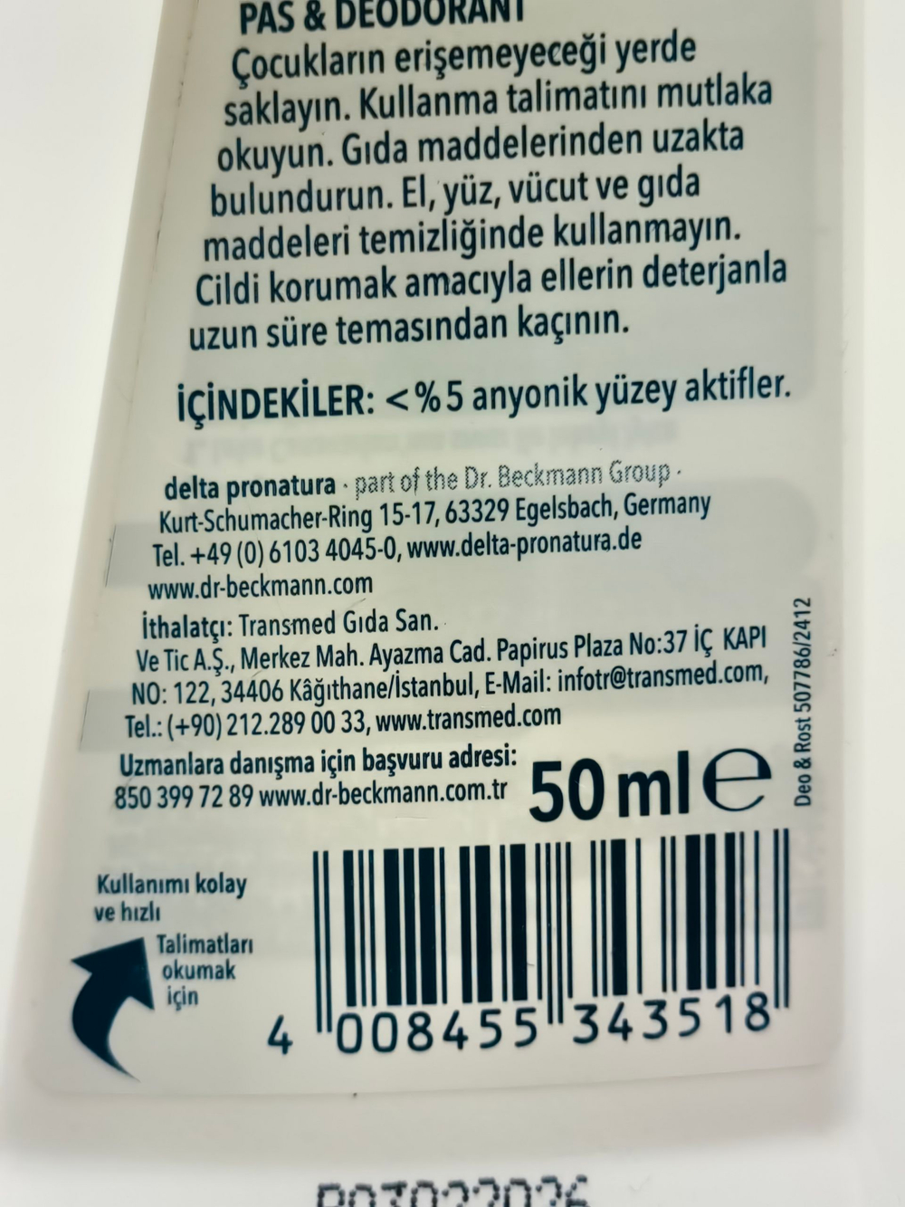 Dr. Beckmann Пятновыводитель Leke Canavari Pas & Deodorant от ржавчины, дезодоранта и пота 50 мл