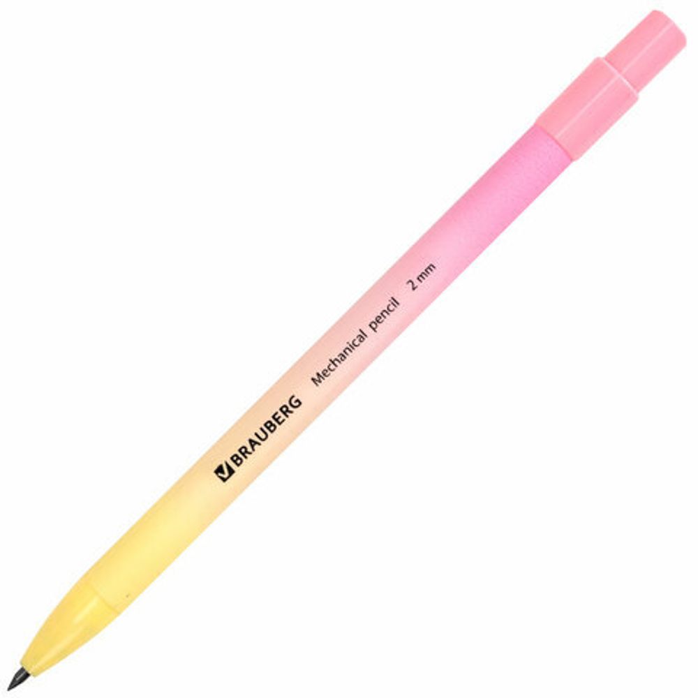 Карандаш механический цанговый 2 мм, BRAUBERG "Grade" PASTEL, HB, встроенная точилка, корпус ассорти, 181961
