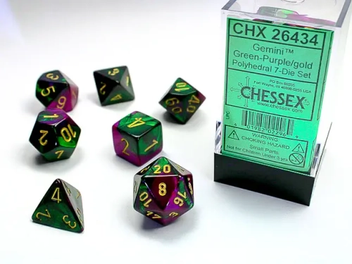 Chessex 7-dice set Gemini Green-Purple/Gold