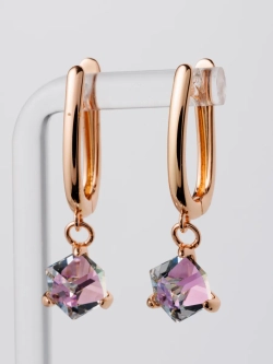 Серьги-подвески Миражи с сиреневым кубиком Swarovski