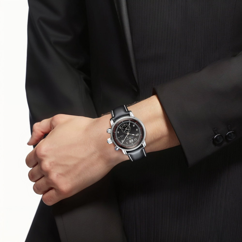 ZEPPELIN Quartz Movement 50 meter Water Resistance Men"s Watches Watch 42mm Black Dial Stainless Steel Case