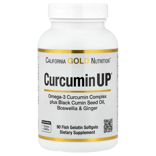 California Gold Nutrition, CurcuminUP™ с комплексом куркумина и омега-3, маслом из семян чёрного тмина, босвеллией и имбирём, 90 капсул из рыбьего желатина