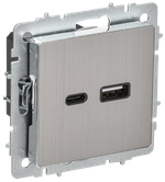 BRITE Розетка USB A+C 18Вт РЮ11-1-БрГН металл хром/никель IEK