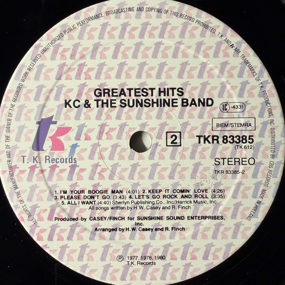 KC & The Sunshine Band ‎– Greatest Hits (Голландия 1980г.) Т