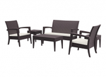Диван пластиковый плетеный двухместный с подушкой Siesta Contract Miami Lounge Sofa, коричневый