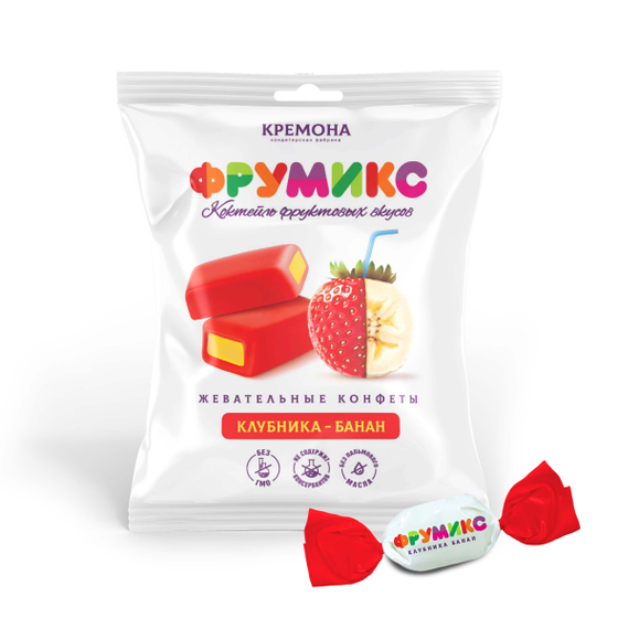 ФРУМИКС Жевательные конфеты клубника/банан, 45г х 16шт