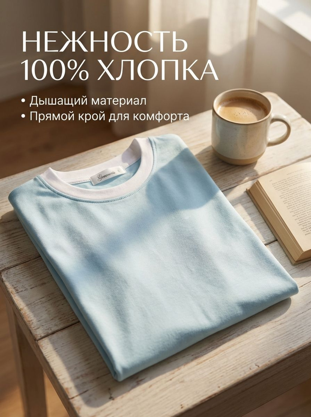 Футболка голубая с отворотами