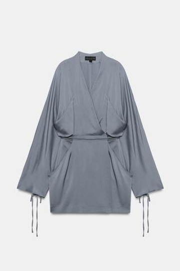 ZARA КОРОТКОЕ ПЛАТЬЕ С ЗАПАХОМ — ZW COLLECTION, СЕРО-СИНИЙ
