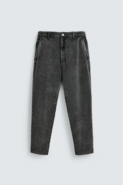 ZARA ВЕЛЬВЕТОВЫЕ БРЮКИ CARROT FIT, ТЕМНО-СЕРЫЙ