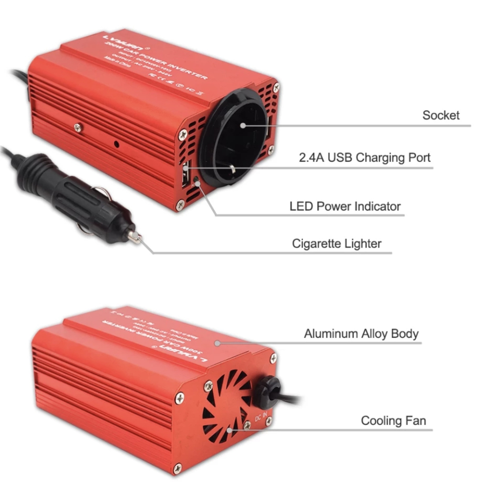 Инвертор 12V-220V 300W красный  Lvyuan