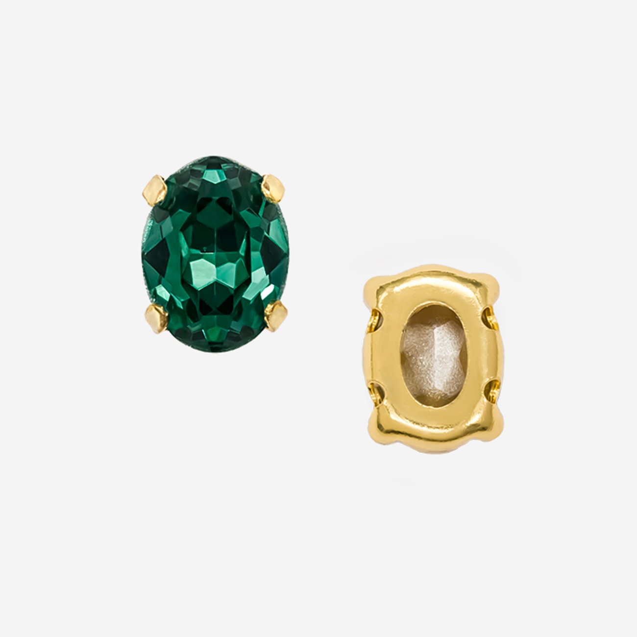 Кристалл Овал (Oval Fancy Stone) в цапах, оттенок "Изумруд"/"Emerald", 8*6мм, позолота