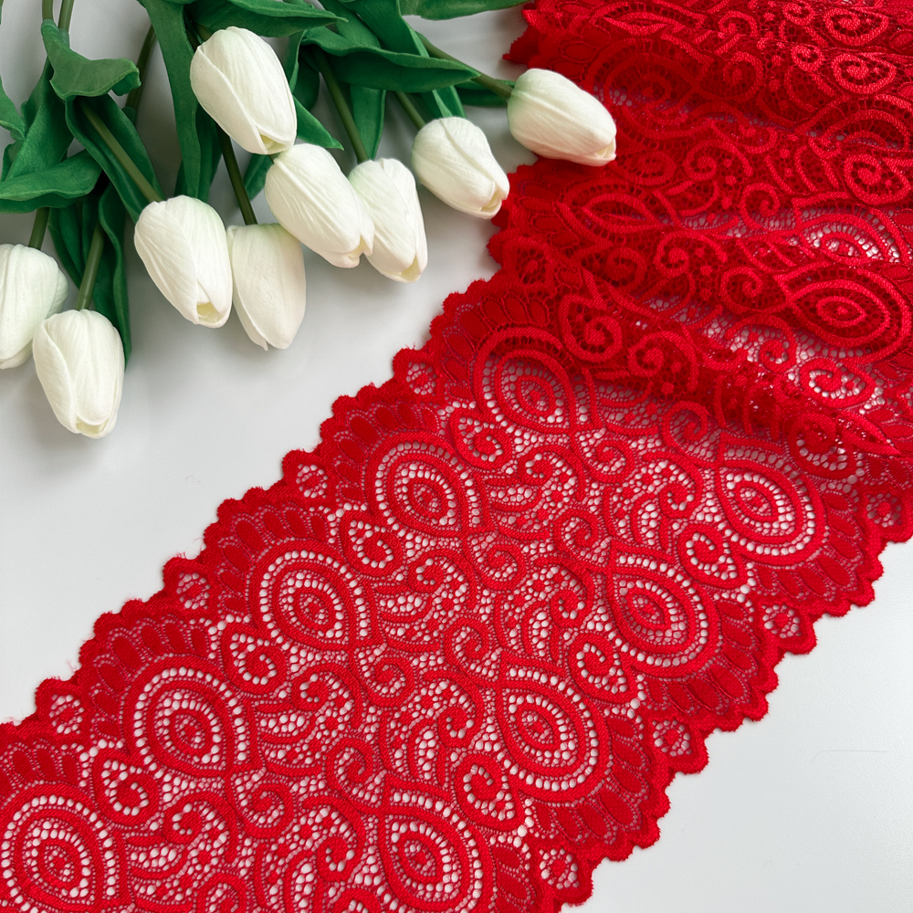 Широкое кружево эластичное 18см, Красный (lace/magn/180)