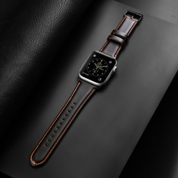 Ремешок из натуральной кожи кофейного цвета от Dux Ducis для смарт часов Apple Watch 42, 44, 45, 46, 49мм, серия Business Series