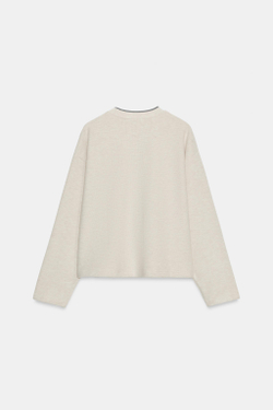 ZARA МЯГКАЯ ТОЛСТОВКА С КОНТРАСТНОЙ ПОЛОСКОЙ, БЕЖЕВЫЙ МЕЛАНЖ