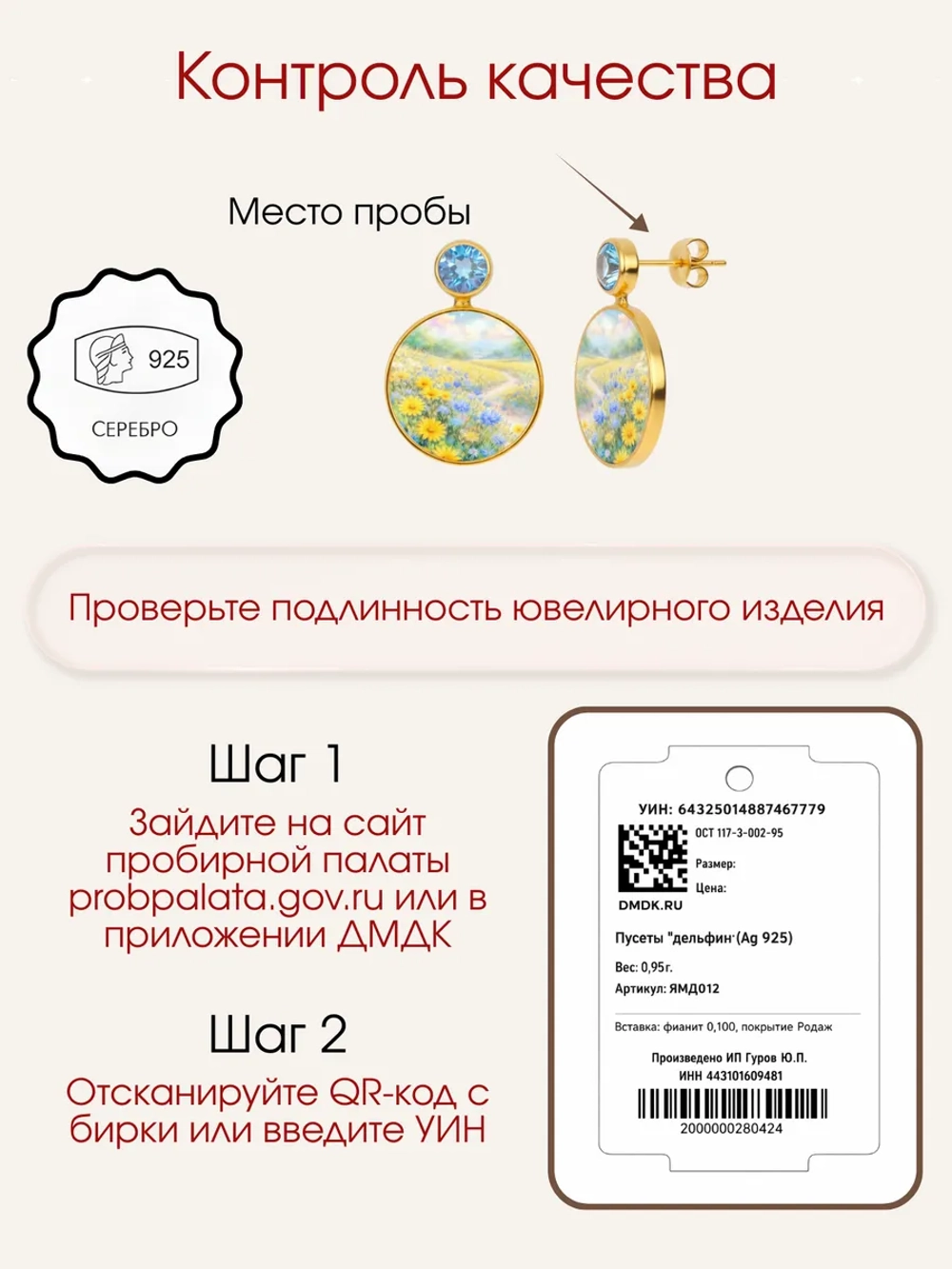 Серьги с "Полевые цветы", рисунок на перламутре, серебро 925