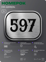 Номерок на дверь квартиры 597, для кабинета, офиса, шильдик 9 х 7 см, серебристый, Айдентика Технолоджи