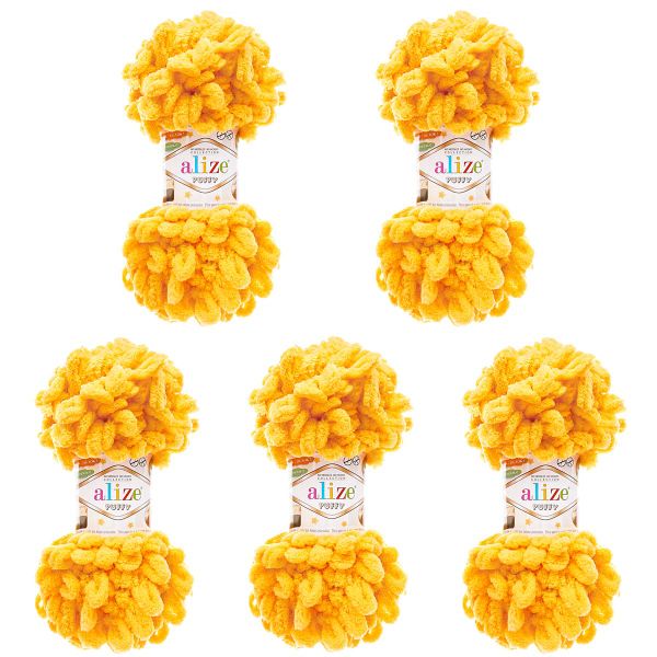 Пряжа Alize (Ализе) Puffy / уп.5 мот. по 100 г, 9м, 216 желтый A