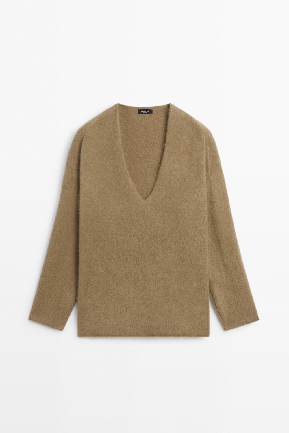 Massimo Dutti Трикотажный джемпер оверсайз с V-образным вырезом, оливковый