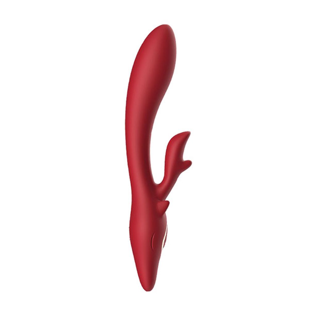 Красный вибратор-кролик 22,5см Silicone Toys ELK USK-Z08