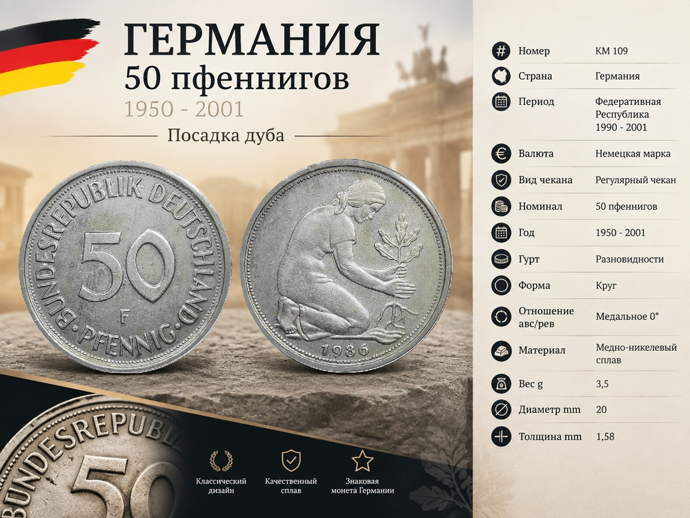 Германия 50 пфеннигов, 1986 F Посадка деревьев XF