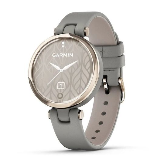 Умные часы Garmin Lily кремово-золотистый безель, серый корпус и кожаный ремешок