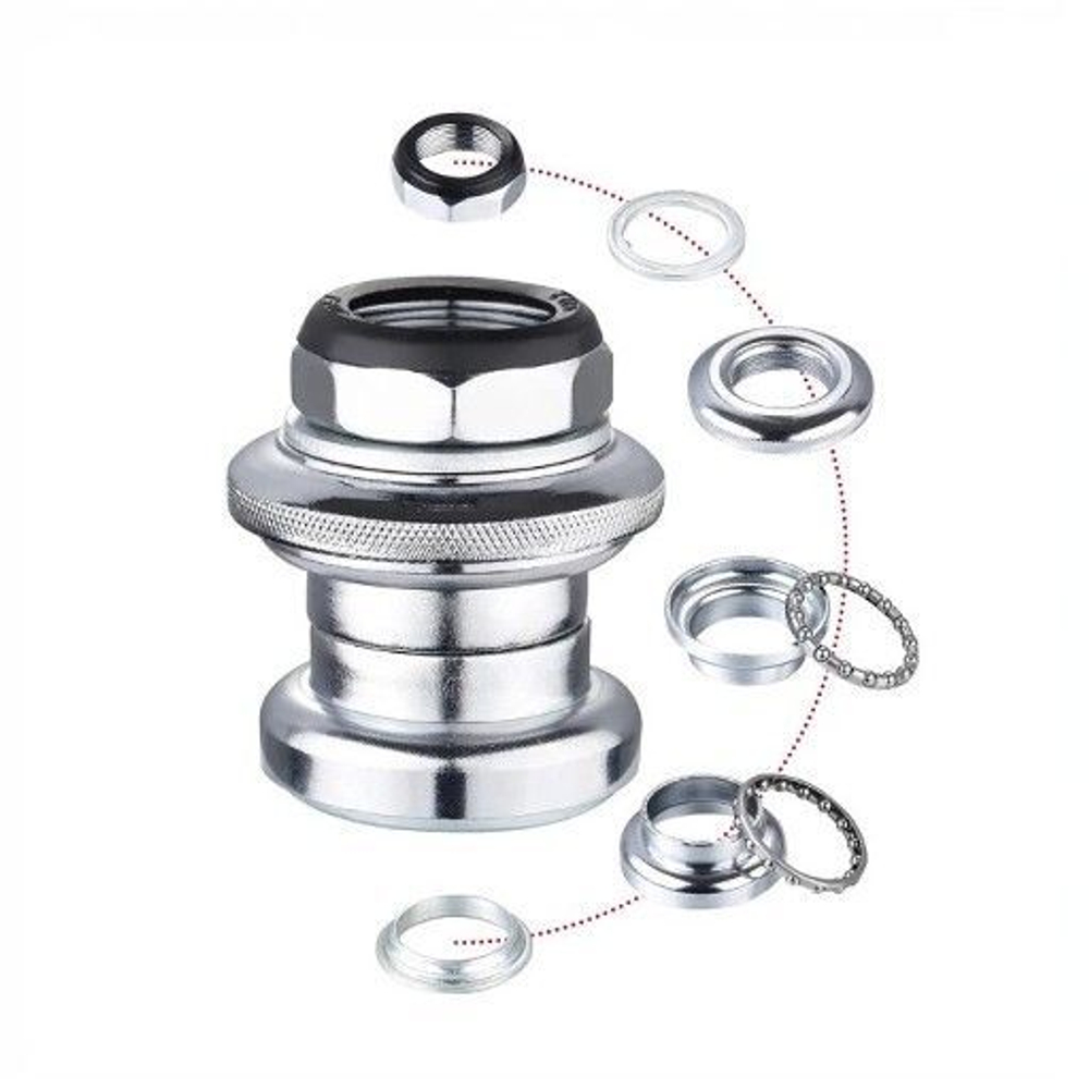 Рулевая колонка MIXIEER, 1", резьбовая, EC 30/25.4-24T  EC 30/27, подшипники 5/32"x16- 2шт, высота 35мм, серебристая