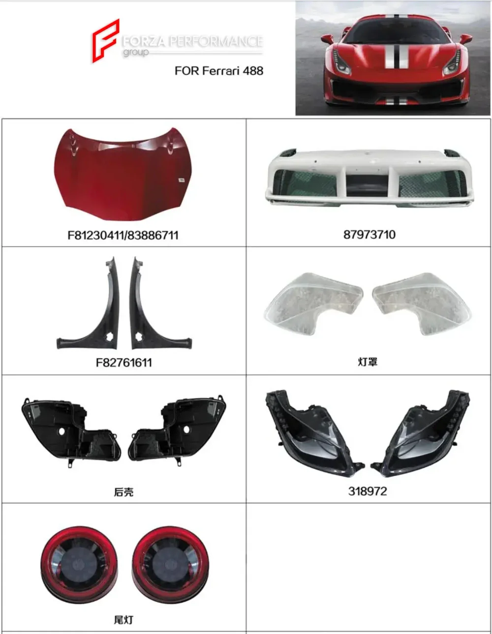 Кузовные детали на замену для Ferrari 488 GTB 2015-2020 Феррари