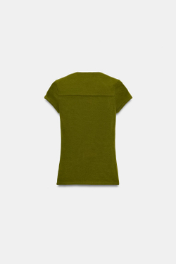 ZARA ФУТБОЛКА С КВАДРАТНЫМ ВЫРЕЗОМ, ОЛИВКОВЫЙ
