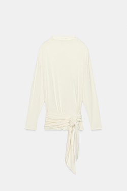 ZARA ТОП С ПОЯСОМ, ЖЕЛТОВАТО-БЕЛЫЙ
