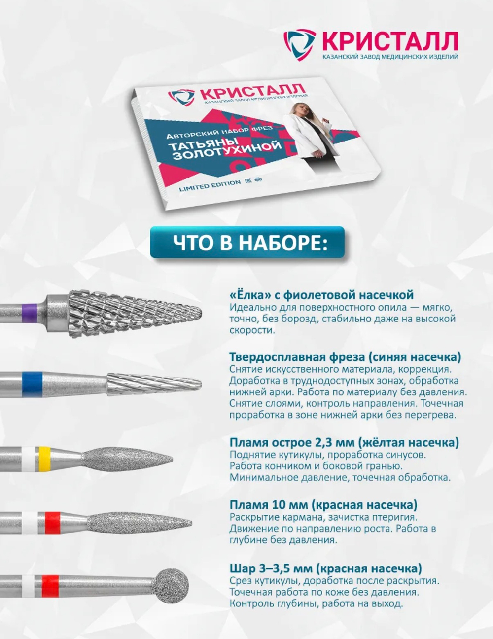 Авторский набор фрез Татьяны Золотухиной