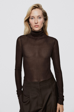 Massimo Dutti Футболка с высоким вротником из 100% шелка - Limited Edition, шоколадно-коричневый