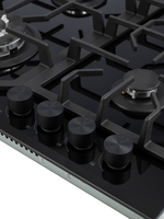 Газовая варочная панель шириной 60 см, Macbi MBH64WFGI.V2-BL Чернаяс Wok-конфоркой, Черное закаленное стекло, Электроподжиг, Газ-контроль, Решетки из чугуна
