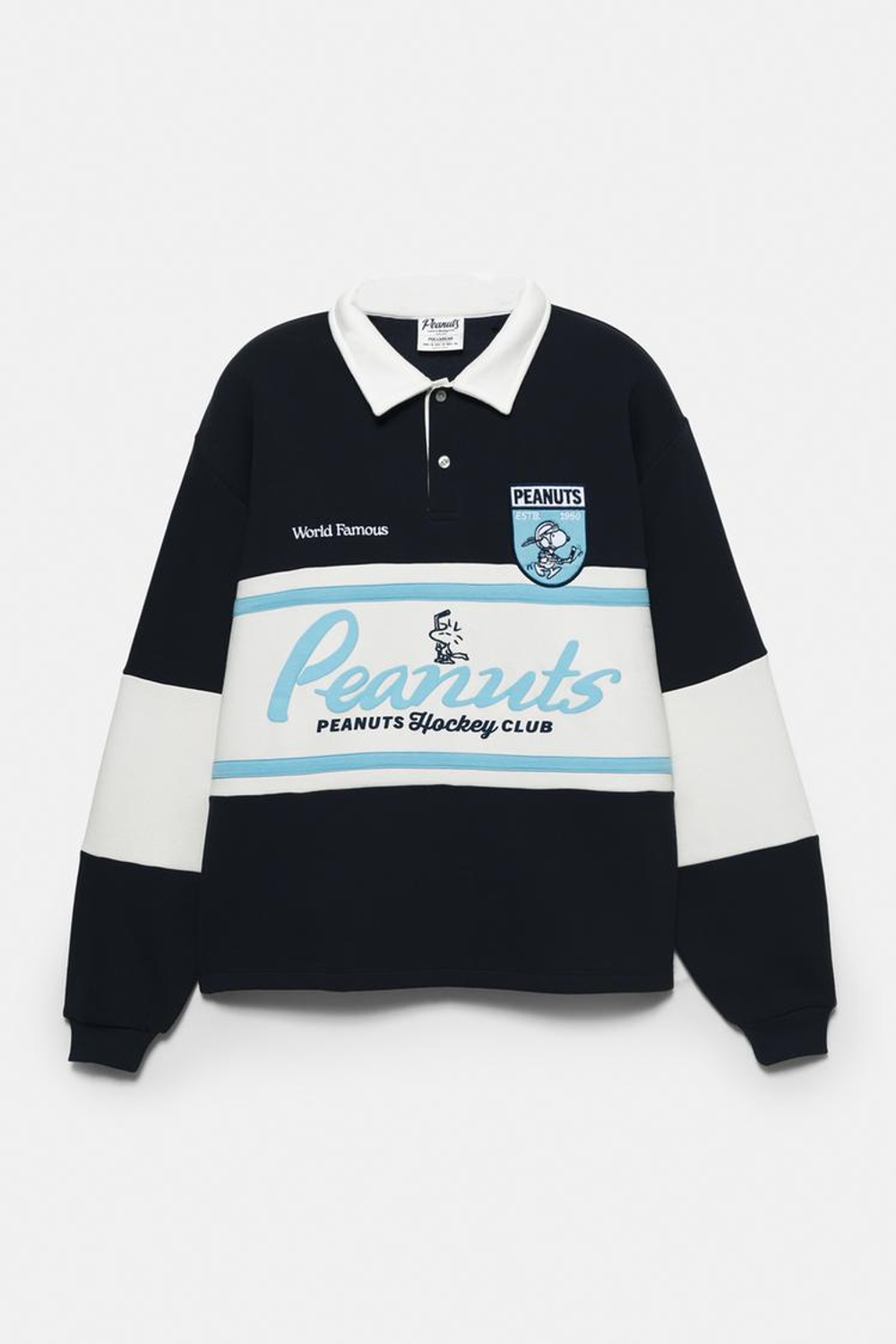 PULL&BEAR Толстовка-поло в хоккейном в стиле «Peanuts», темно-синий