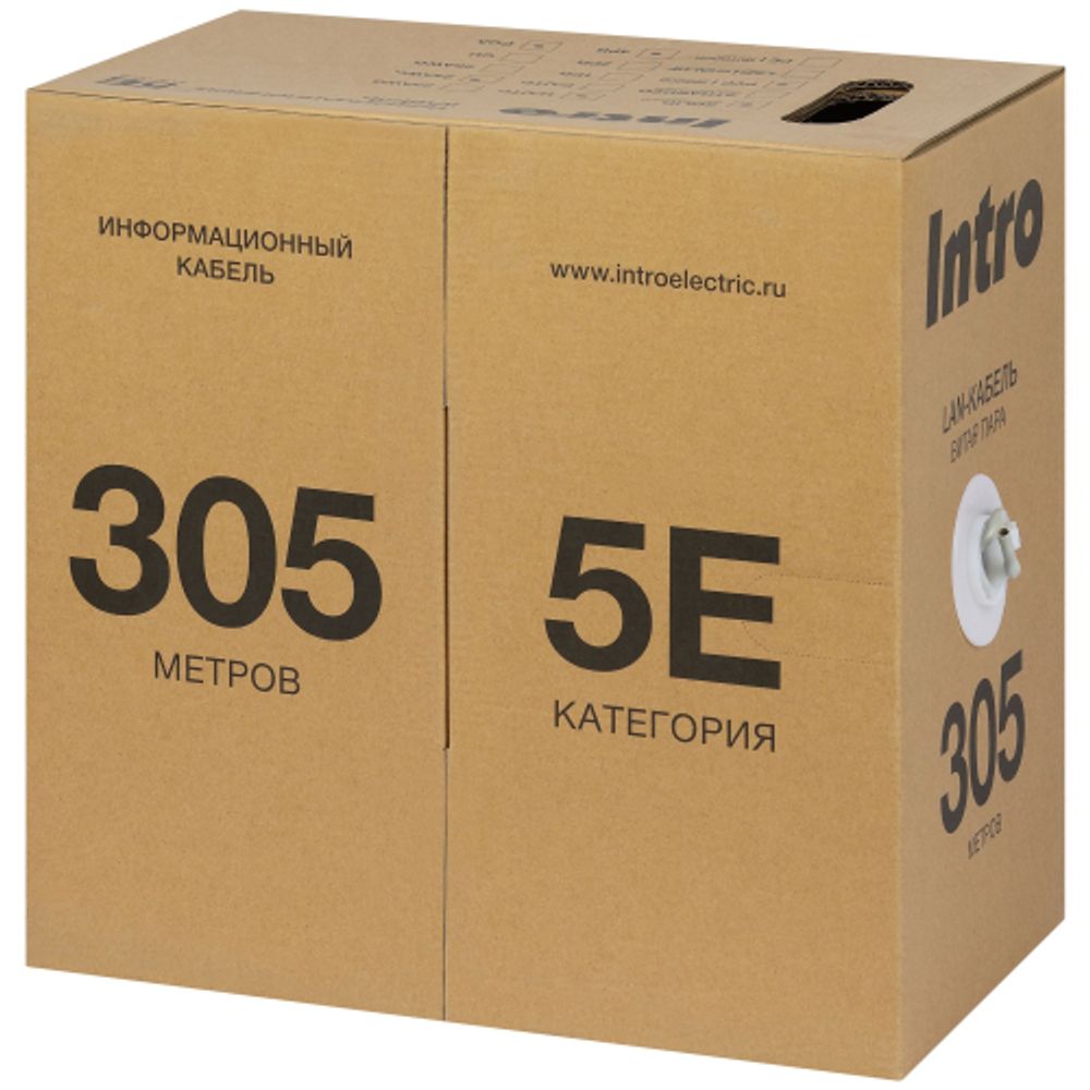 Кабель витая пара Intro I-U4PVC-305 для интернета U/UTP 4х2х24 AWG 5e Cu/медный PVC 305 м | Intro