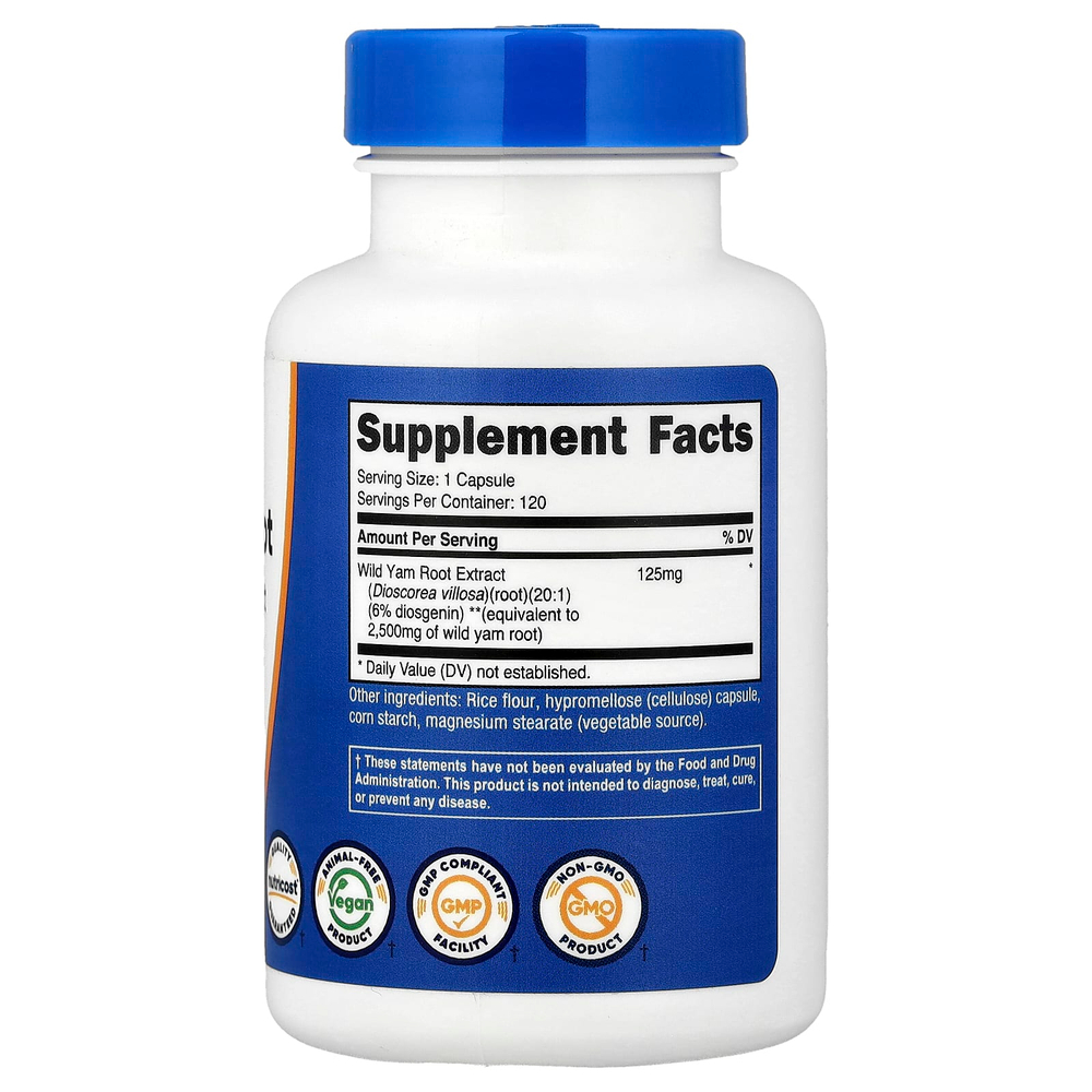 Nutricost, корень дикого ямса, 120 капсул (125 мг в 1 капсуле)