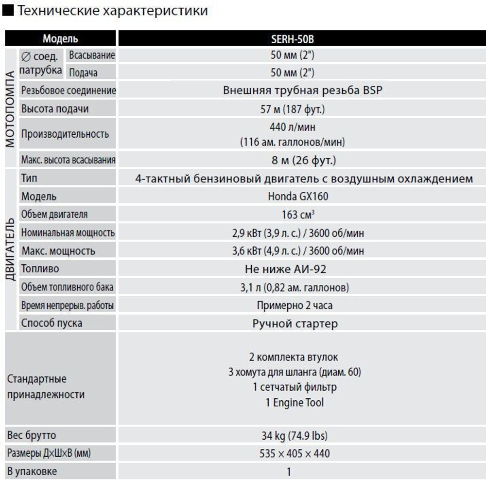 Бензиновая высоконапорная мотопомпа Koshin SERH-50B