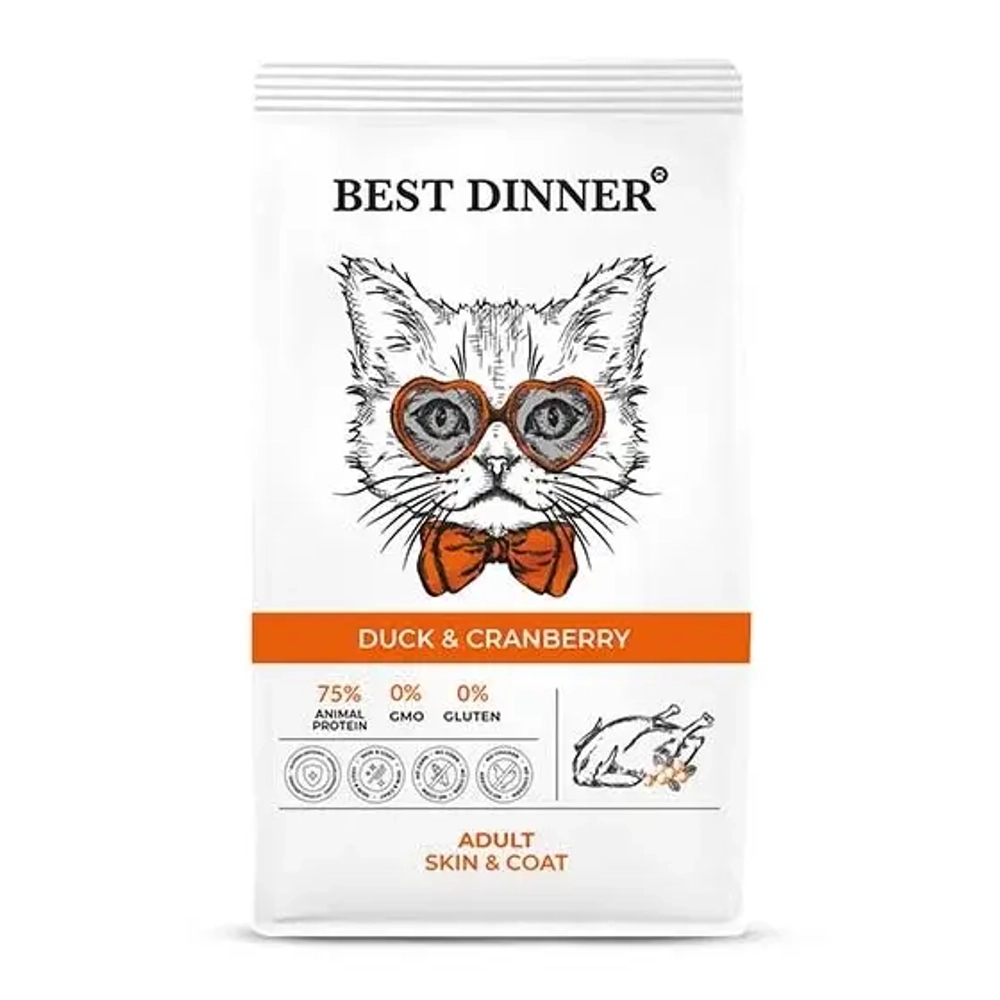Сухой корм для кошек Утка с клюквой, 400г уход за кожей и шерстью, Best Dinner Adilt Cat Duck & Cranberry