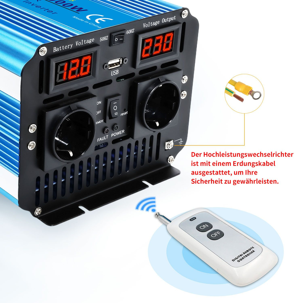 Инвертор 12V-220V 5000W черный  Lvyuan чистая синусоида