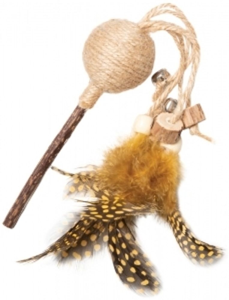 Triol, серия Natural, игрушка Леденец на палочке для кошек, с перьями, сизаль/мататаби/металл, 4/27 см