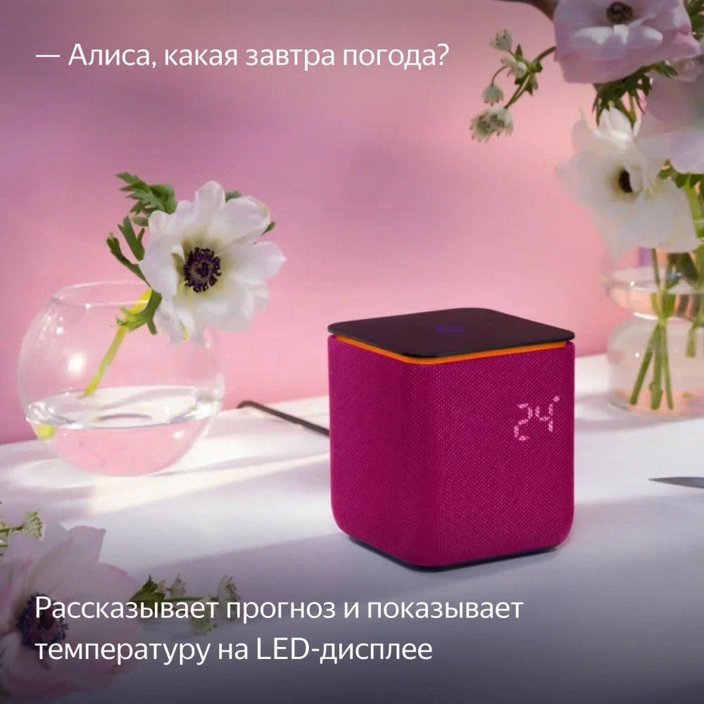 Умная колонка Yandex Станция Миди Алиса малиновый 24W 1.0 BT/Wi-Fi 10м (YNDX-00054PNK)