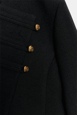 ZARA УКОРОЧЕННАЯ ДВУБОРТНАЯ КУРТКА, ЧЕРНЫЙ