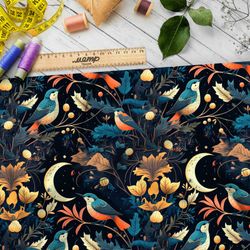 Ткань таффета полуночные лунные птицы