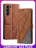 Дизайнерский чехол-книжка из кожи для SAMSUNG GALAXY S23 PLUS с отделом для наличных, 3 слотами для карт и подставкой