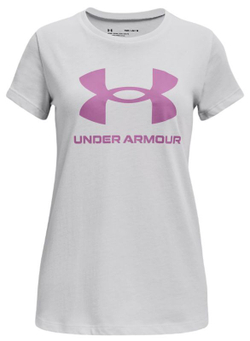 Футболка для девочки теннисная Under Armour Live Sportstyle Graphic SS - halo gray medium heather/jellyfish