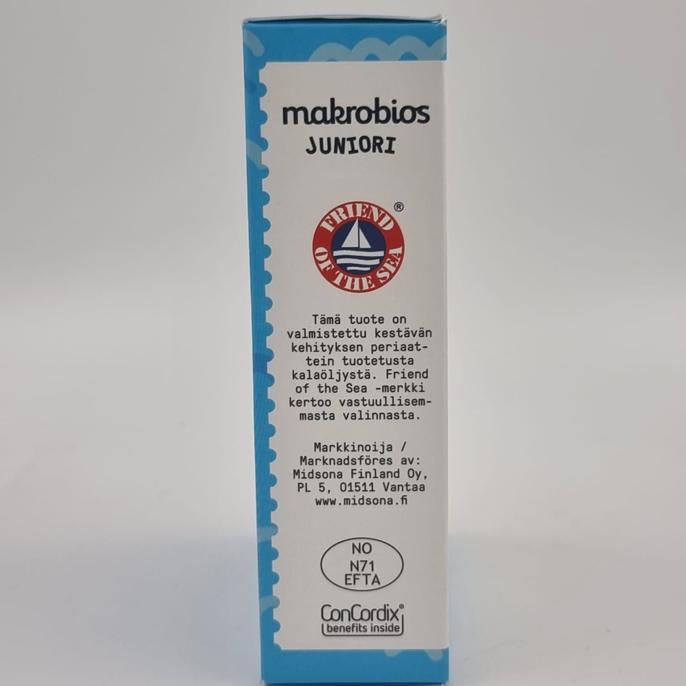 Makrobios Junior Омега 3 и D3 (10 мкг) с клубничным вкусом для детей, 1 уп. (45 жевательных табл.) (из Финляндии)
