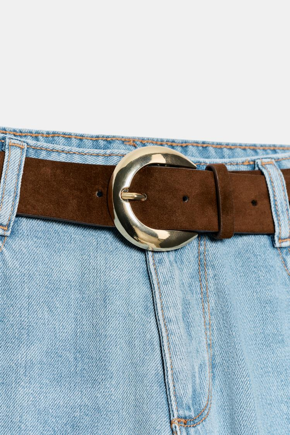 ZARA ДЖИНСЫ WIDE LEG УКОРОЧЕННЫЕ С ВЫСОКОЙ ПОСАДКОЙ И РЕМНЕМ, ГОЛУБОЙ